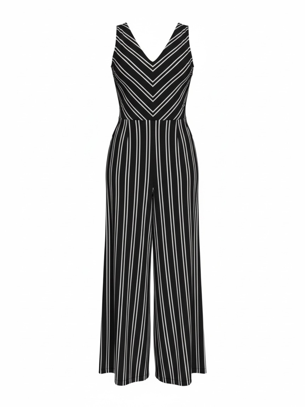Banana Republic Black and White Striped V-Neck Jumpsuit - Cardigan Ready!